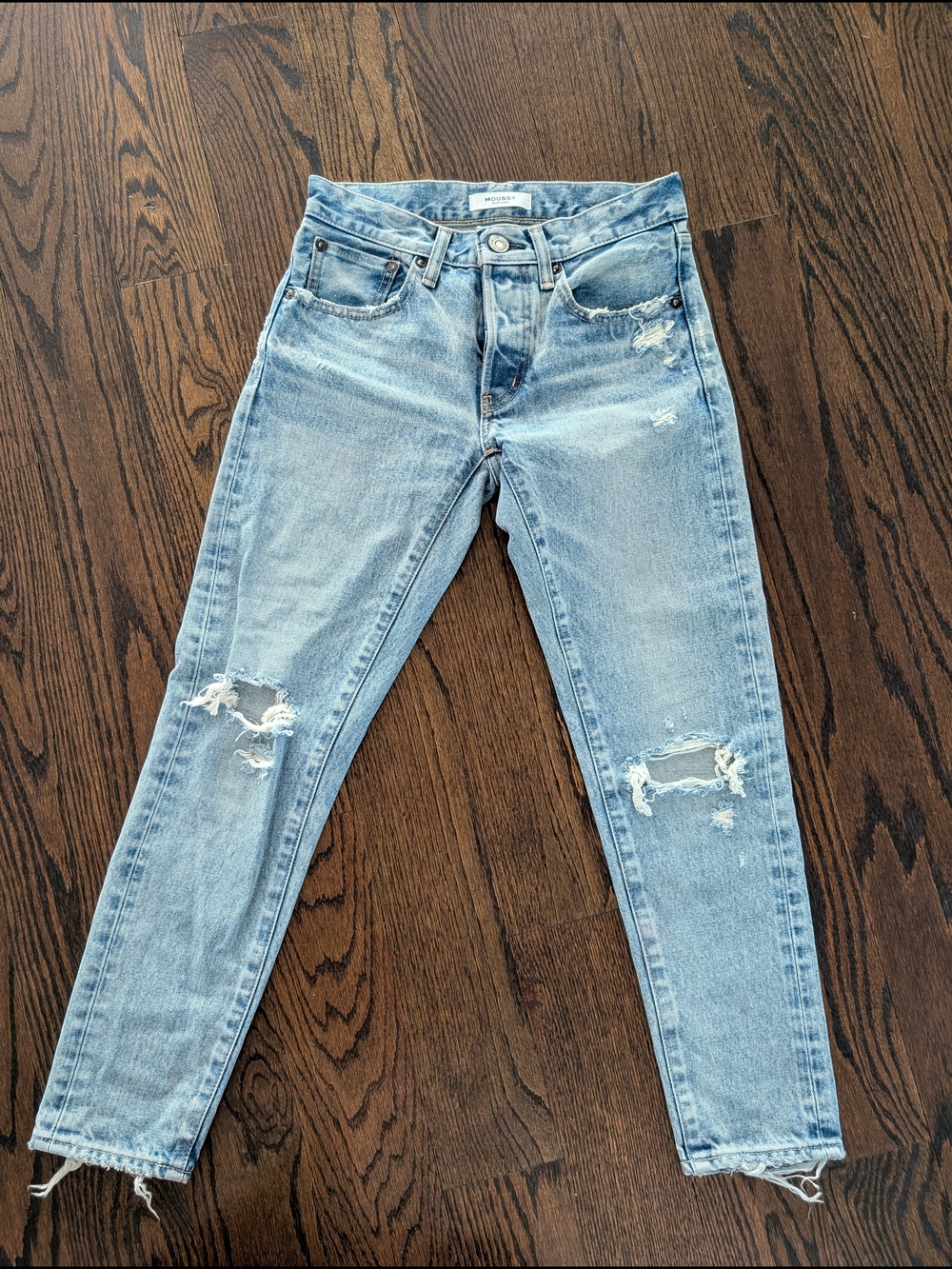 Moussy Light Blue Distressed Boyfriend Jeans